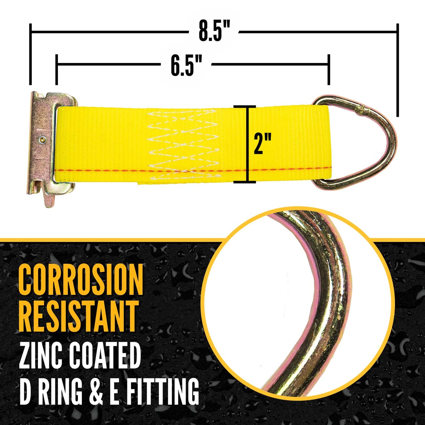 8-1/2" E-Track Rope Tie Off - Yellow | 4,400 lbs. BS