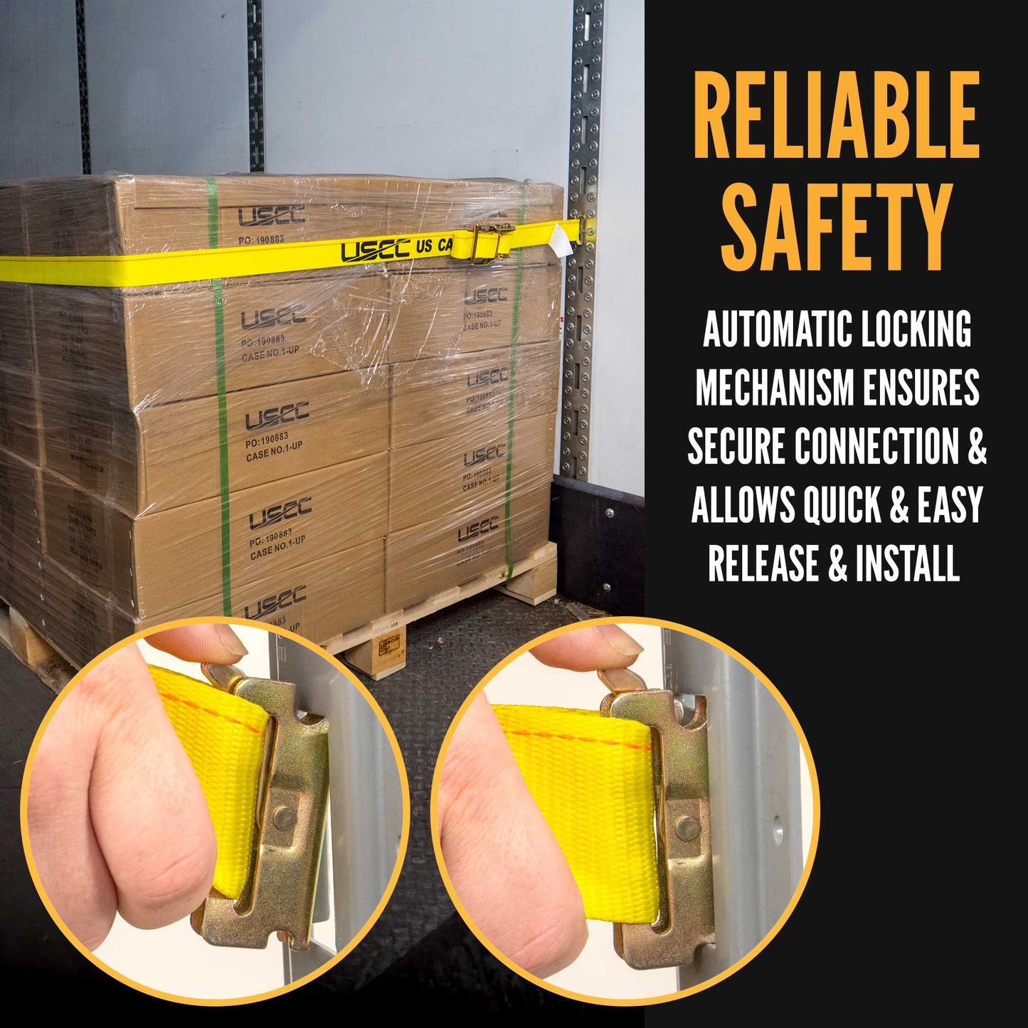 2" x 12' Yellow E-Track Sliding Ratchet Strap