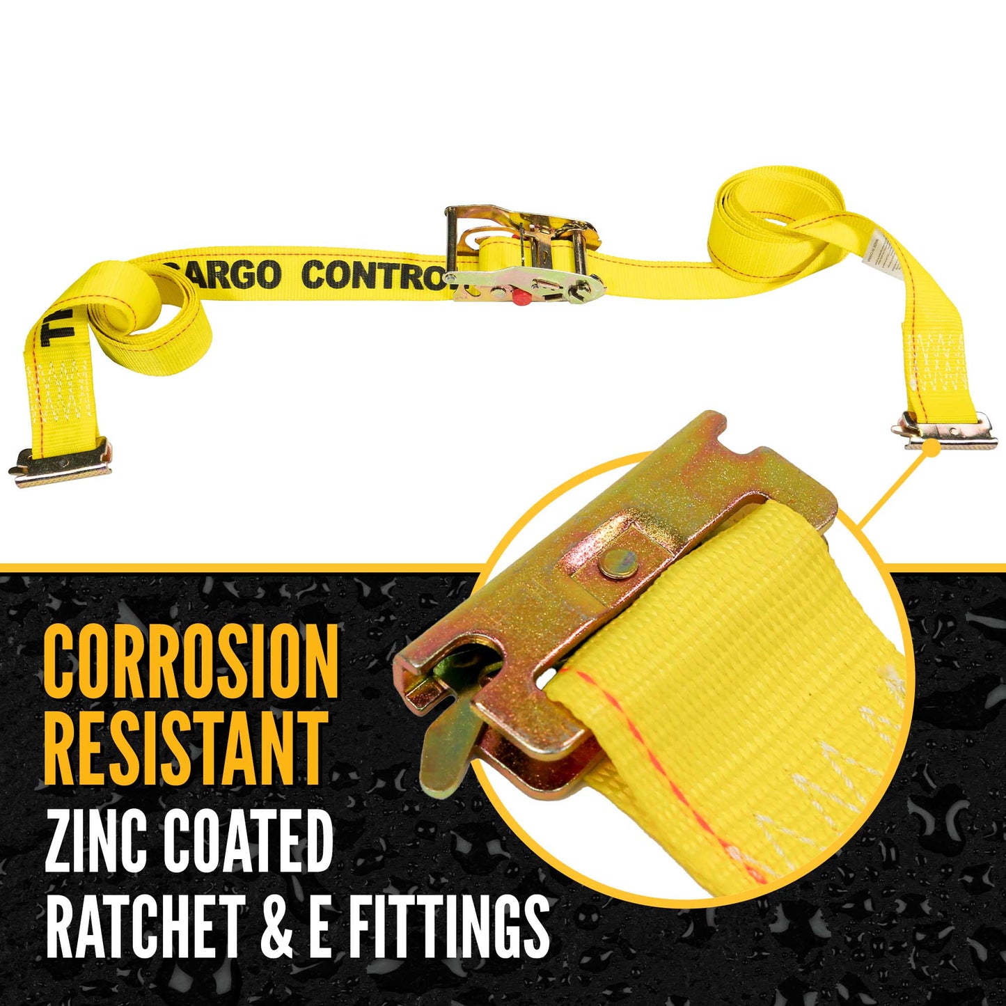 2" x 12' Yellow E-Track Sliding Ratchet Strap