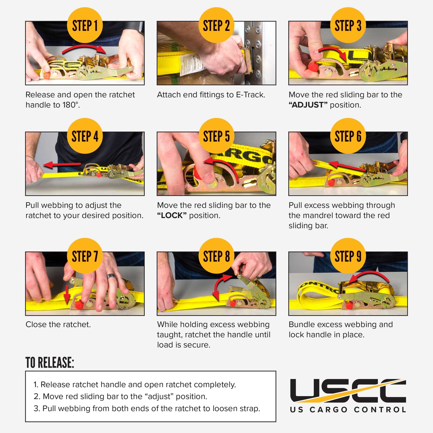 2" x 12' Yellow E-Track Sliding Ratchet Strap