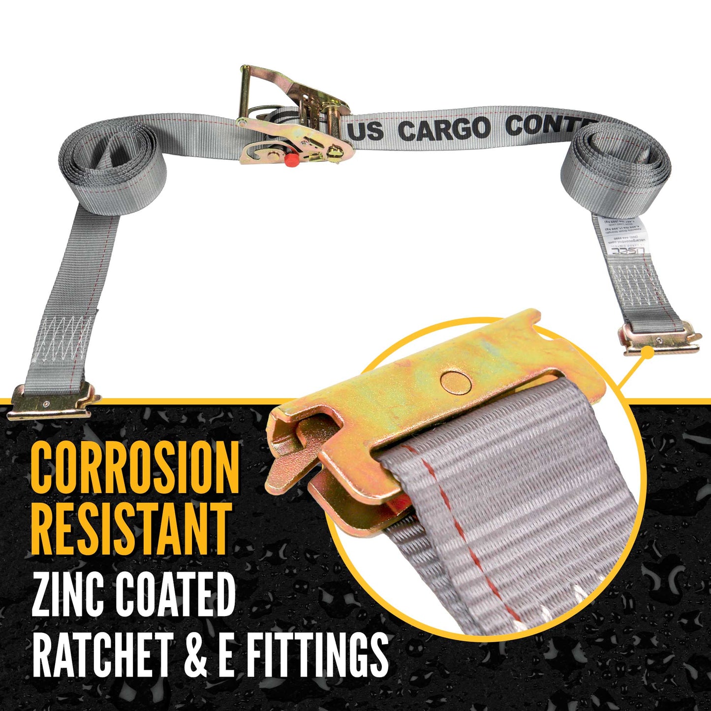 2" x 16' Gray E-Track Sliding Ratchet Strap