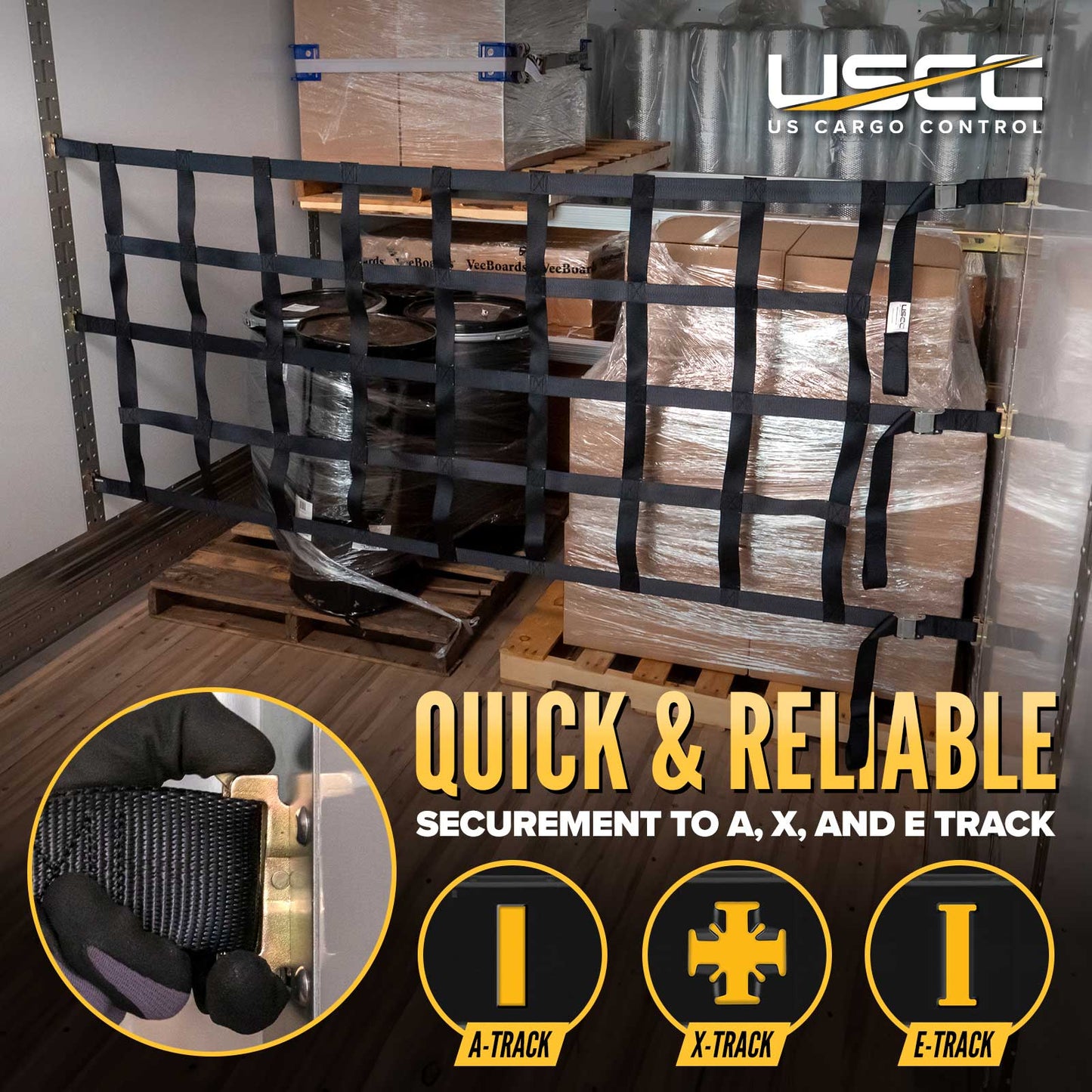 42" x 82" Heavy-Duty Cargo Net with Cam Buckles | E-Track Fittings