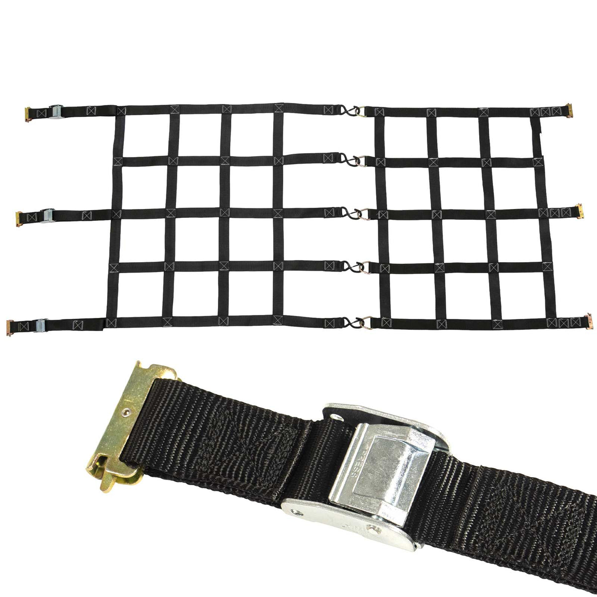 42" x 82" Heavy-Duty Cargo Net with Center Opening | Cam Buckles & E-Track Fittings