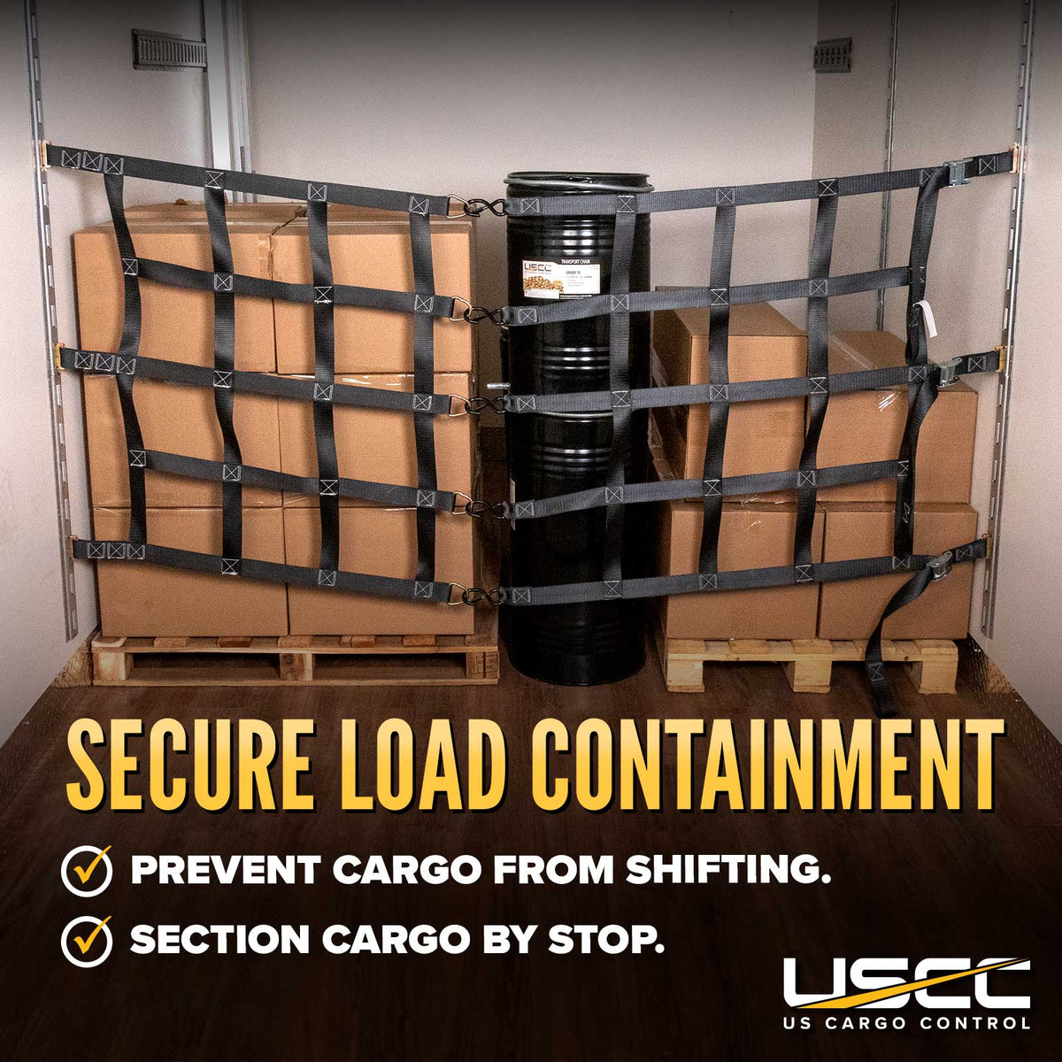 42" x 82" Heavy-Duty Cargo Net with Center Opening | Cam Buckles & E-Track Fittings
