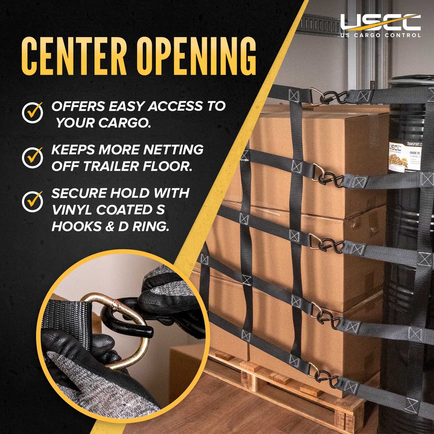 42" x 82" Heavy-Duty Cargo Net with Center Opening | Cam Buckles & E-Track Fittings
