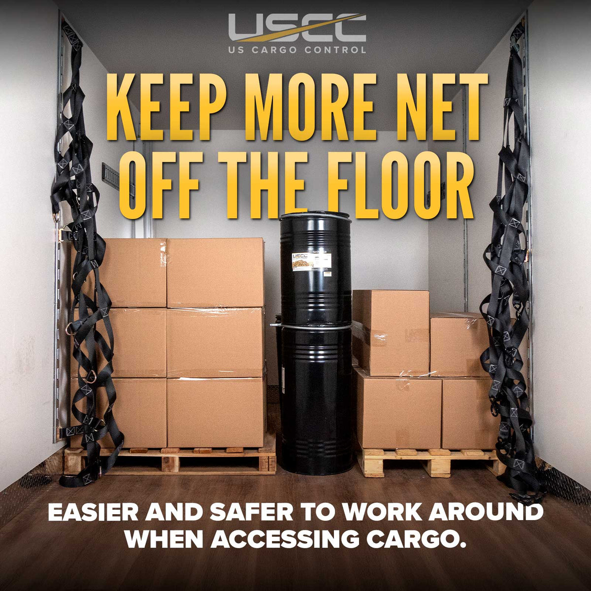 82" x 82" Heavy-Duty Cargo Net with Center Opening | Cam Buckles & E-Track Fittings