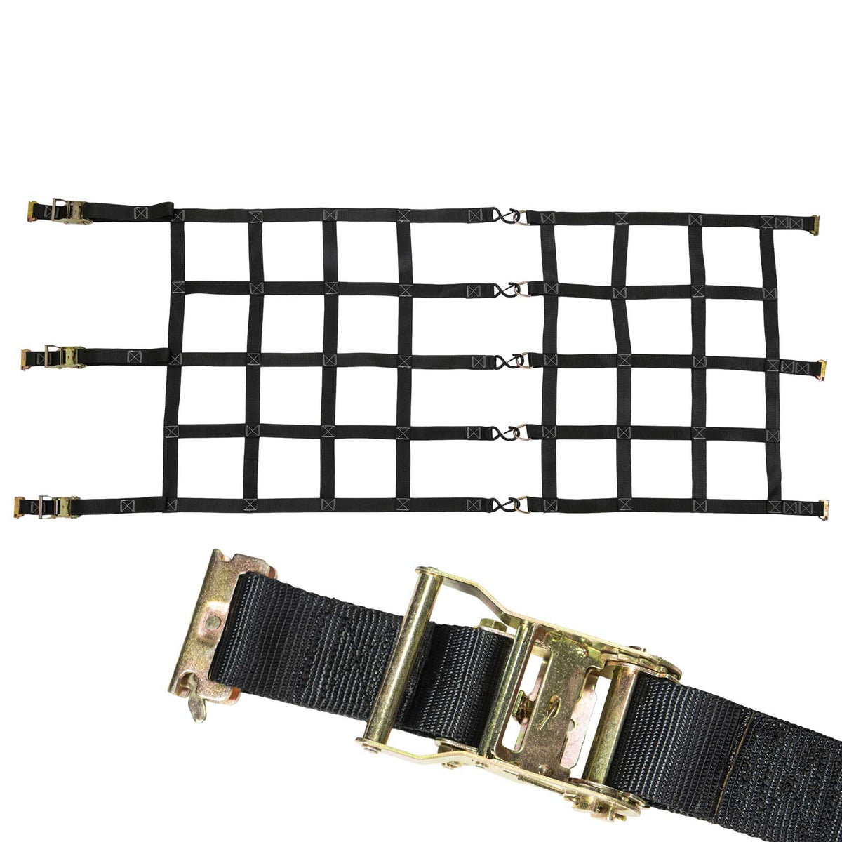 42" x 82" Heavy-Duty Cargo Net with Center Opening | Ratchets & E-Track Fittings