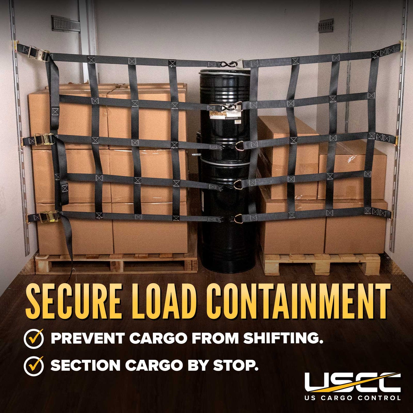 42" x 82" Heavy-Duty Cargo Net with Center Opening | Ratchets & E-Track Fittings