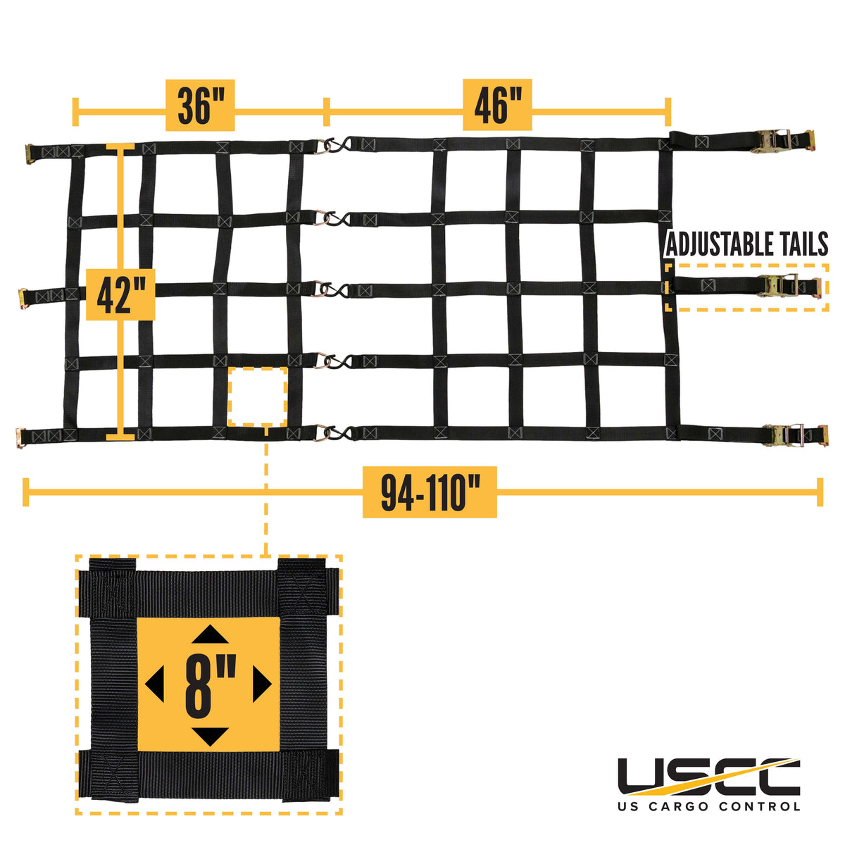 42" x 82" Heavy-Duty Cargo Net with Center Opening | Ratchets & E-Track Fittings
