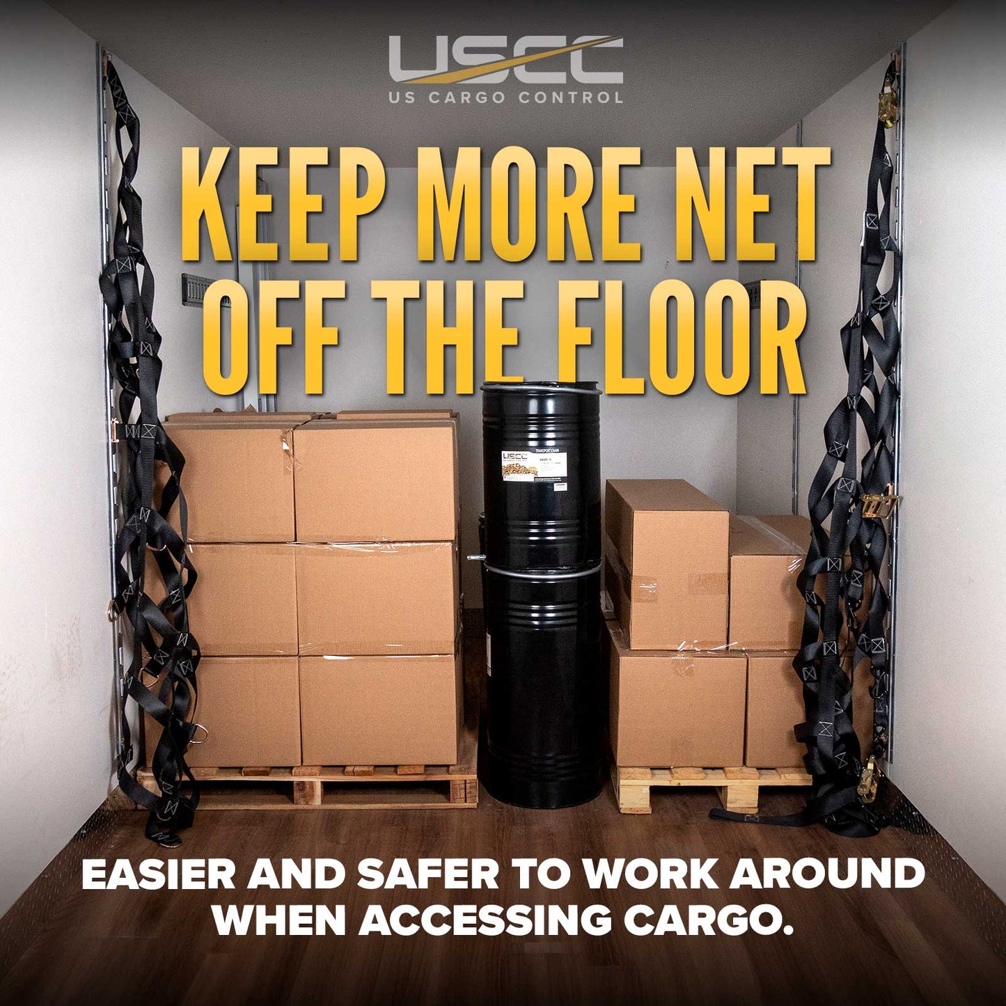82" x 82" Heavy-Duty Cargo Net with Center Opening | Ratchets & E-Track Fittings