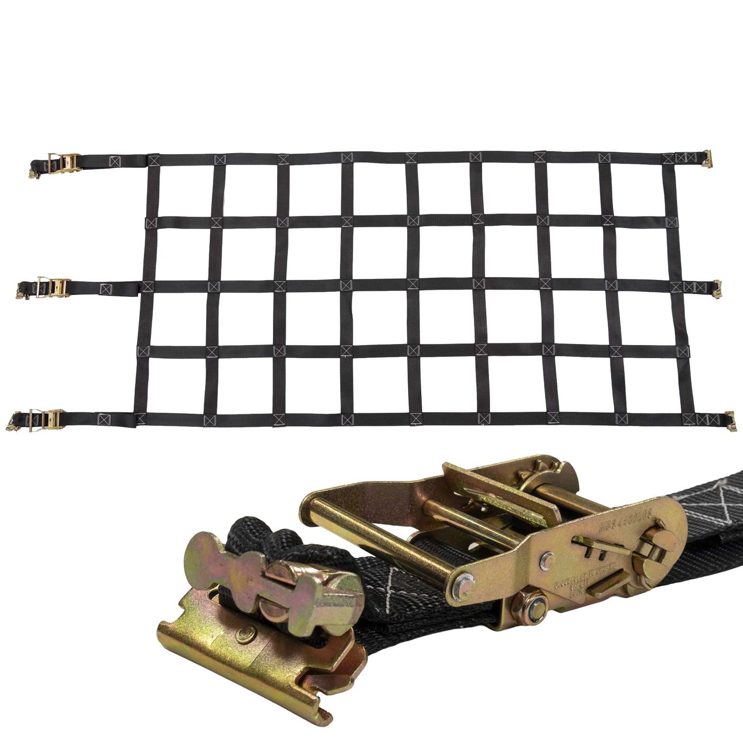 42" x 82" Heavy-Duty Cargo Net with Ratchets | E-Track & Double Stud Fittings