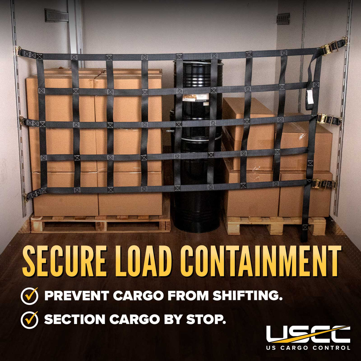 42" x 82" Heavy-Duty Cargo Net with Ratchets | E-Track & Double Stud Fittings