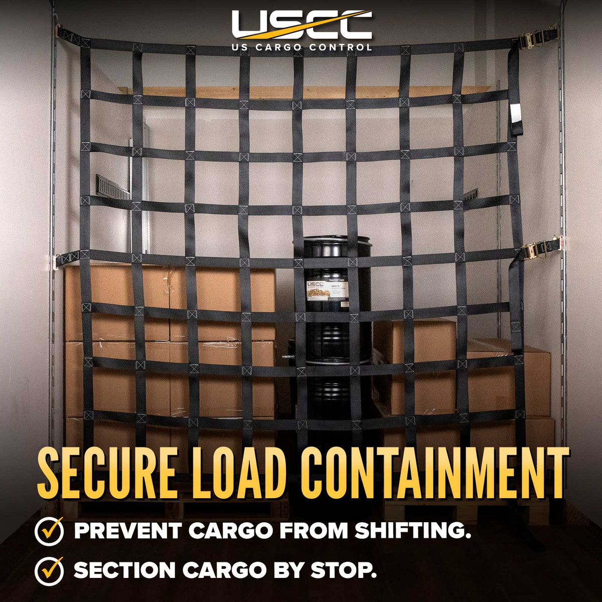 82" x 82" Heavy-Duty Cargo Net with Ratchets | E-Track & Double Stud Fittings