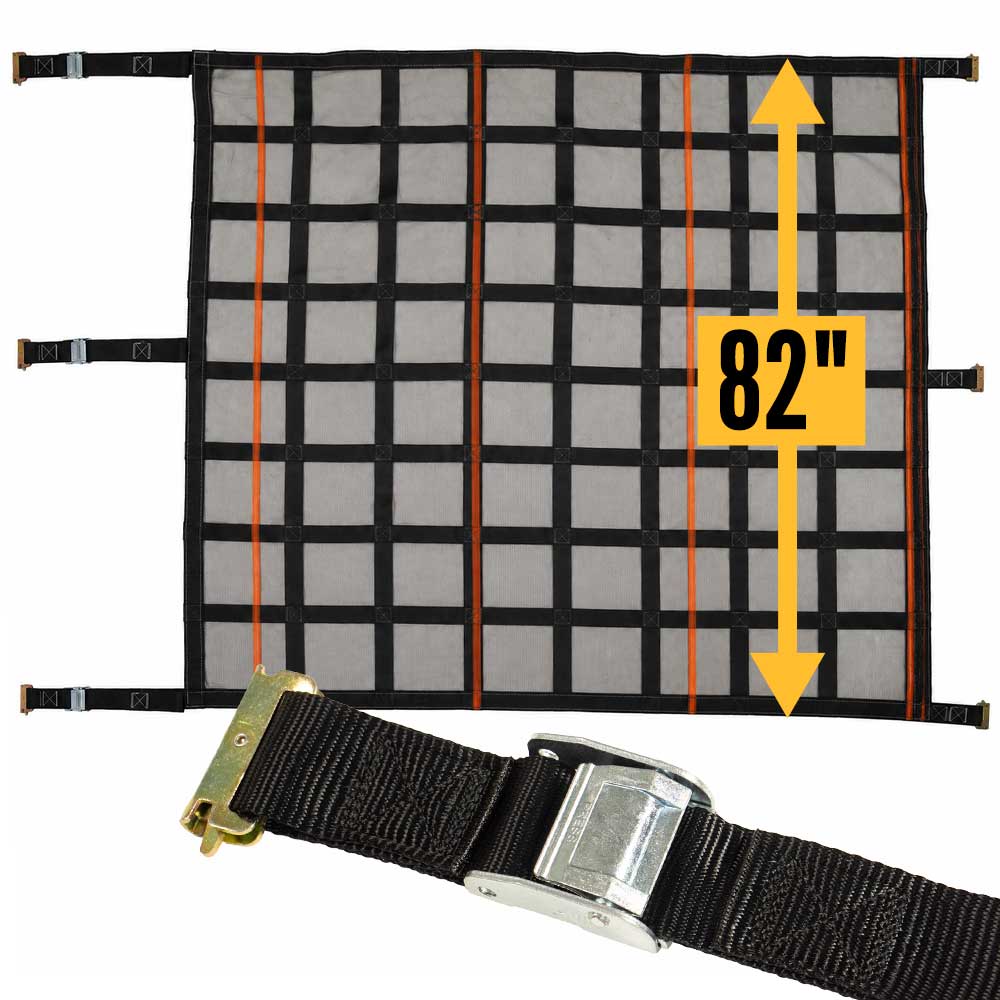82" x 82" Heavy-Duty Cargo Net with Mesh Lining | Cam Buckles & E-Track Fittings