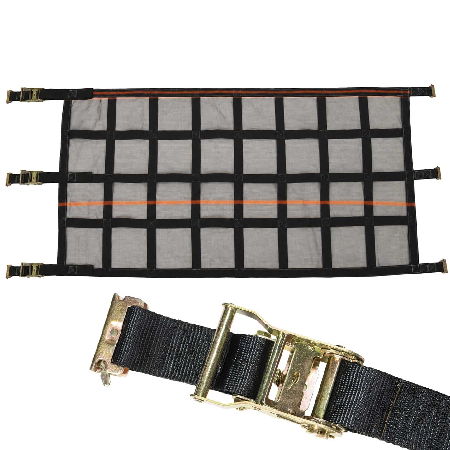 42" x 82" Heavy-Duty Cargo Net with Mesh Lining | Ratchets & E-Track Fittings