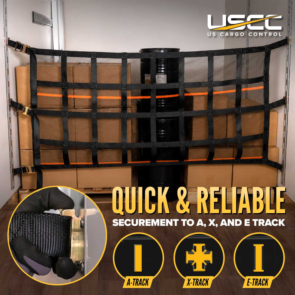 42" x 82" Heavy-Duty Cargo Net with Mesh Lining | Ratchets & E-Track Fittings