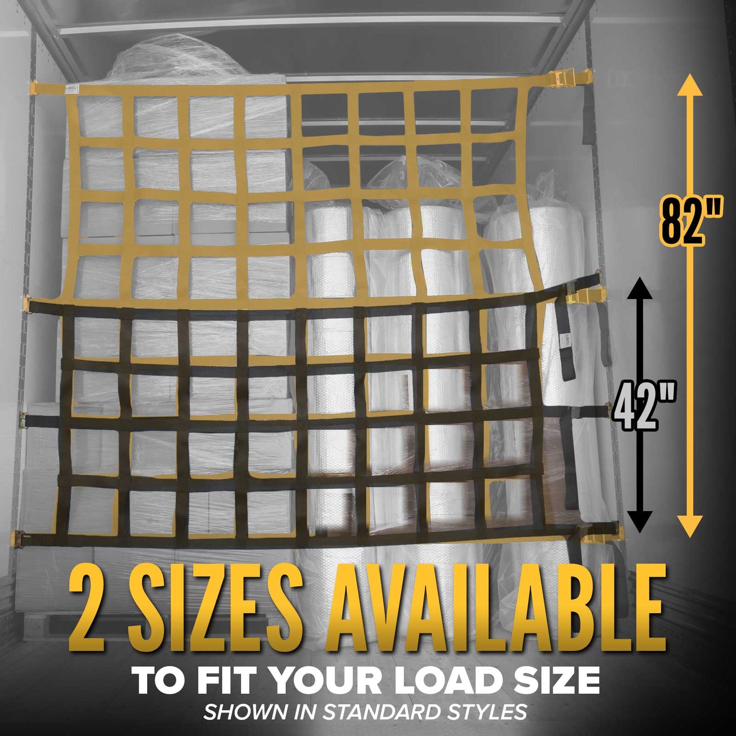42" x 82" Heavy-Duty Cargo Net with Mesh Lining | Ratchets & E-Track Fittings