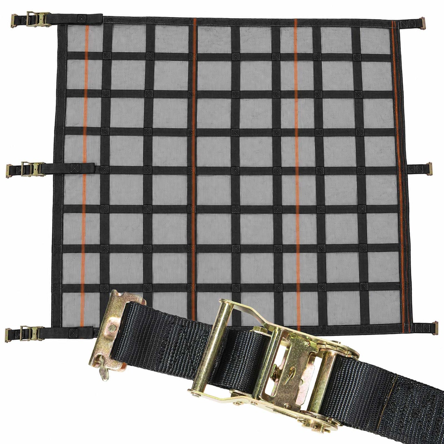 82" x 82" Heavy-Duty Cargo Net with Mesh Lining | Ratchets & E-Track Fittings