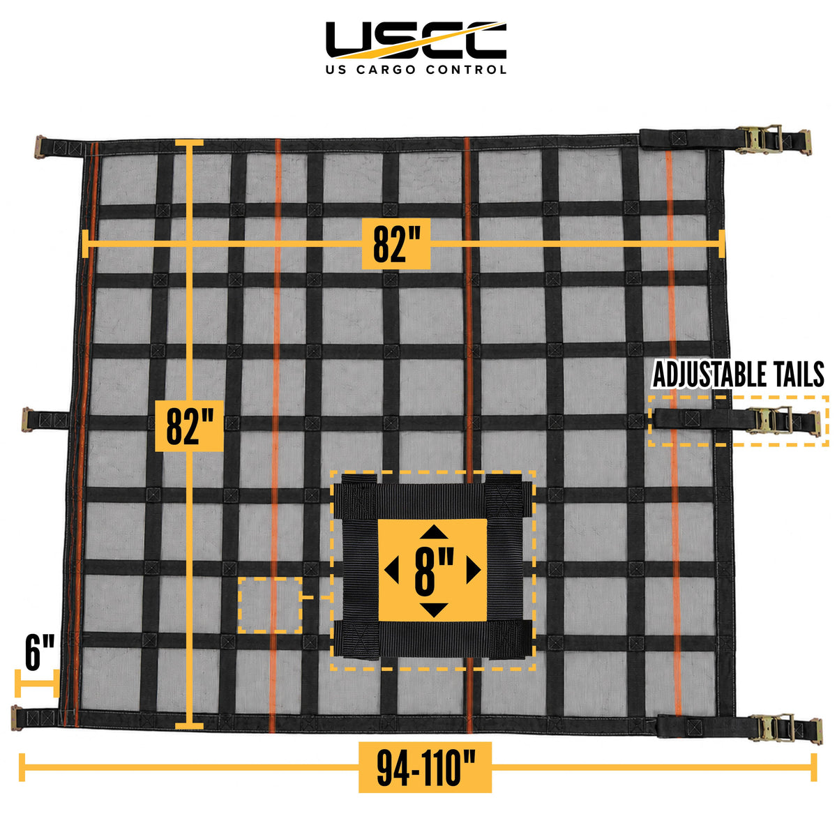 82" x 82" Heavy-Duty Cargo Net with Mesh Lining | Ratchets & E-Track Fittings