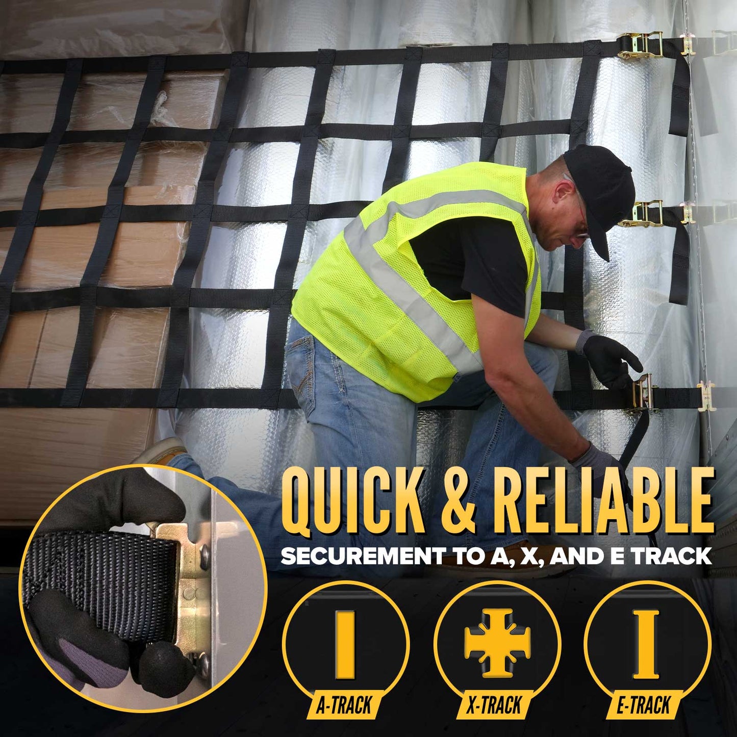 42" x 82" Heavy-Duty Cargo Net with Ratchets & E-Track Fittings | 2-Pack