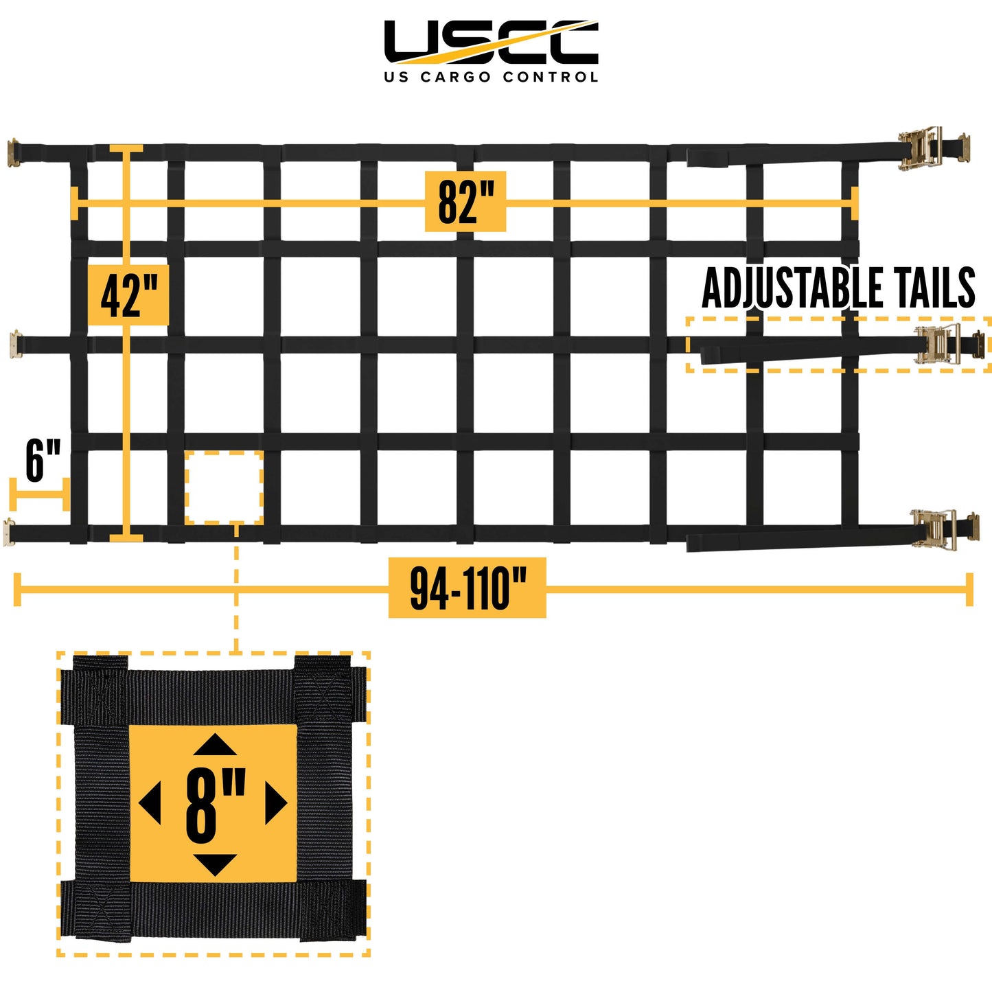 42" x 82" Heavy-Duty Cargo Net with Ratchets & E-Track Fittings | 2-Pack