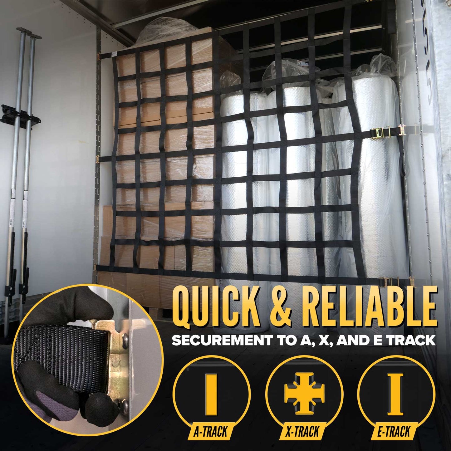 82" x 82" Heavy-Duty Cargo Net with Ratchets & E-Track Fittings | 48-Pack (Pallet)