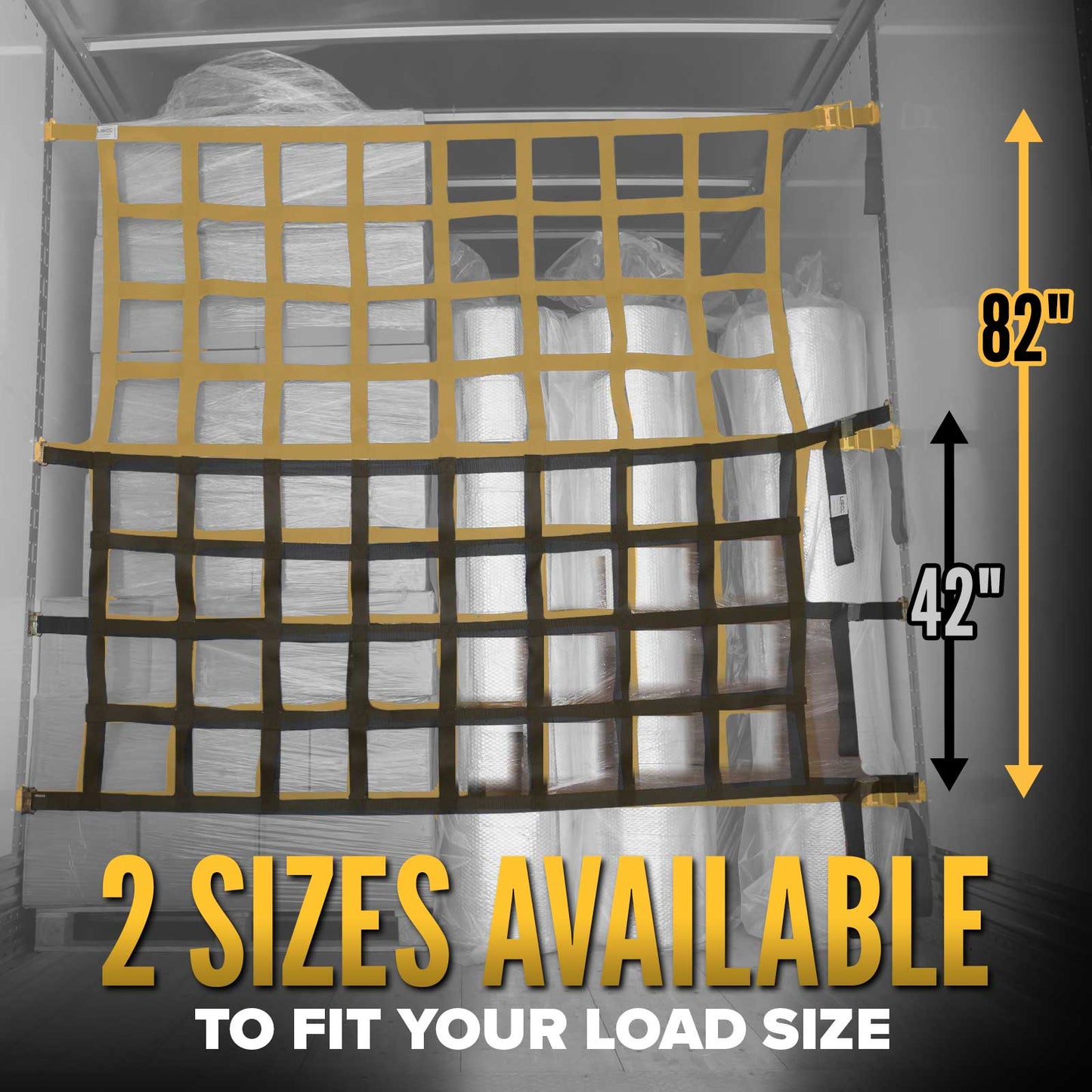 82" x 82" Heavy-Duty Cargo Net with Ratchets & E-Track Fittings | 10-Pack