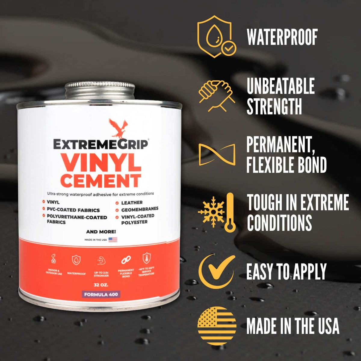 Rochford ExtremeGrip Vinyl Cement+ | 32oz. (Quart) | Brush Applicator Lid