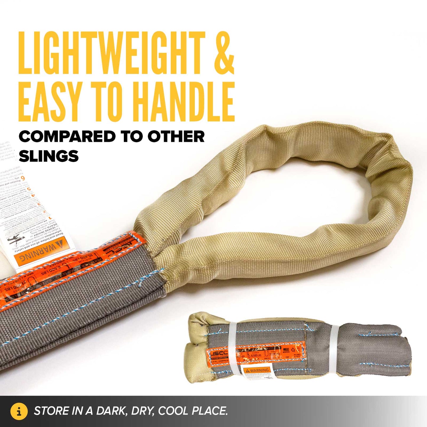 8' Domestic Eye & Eye Round Sling - Polyester | 10,600 lbs. Capacity