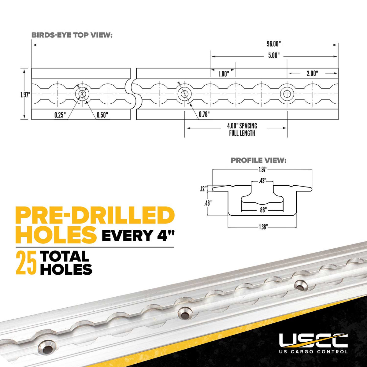 96" Flanged L-Track Kit | Aluminum