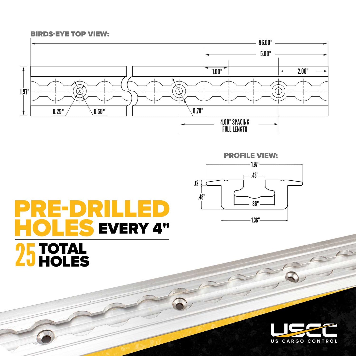 96" Flanged L-Track Kit | Aluminum | 4-Pack