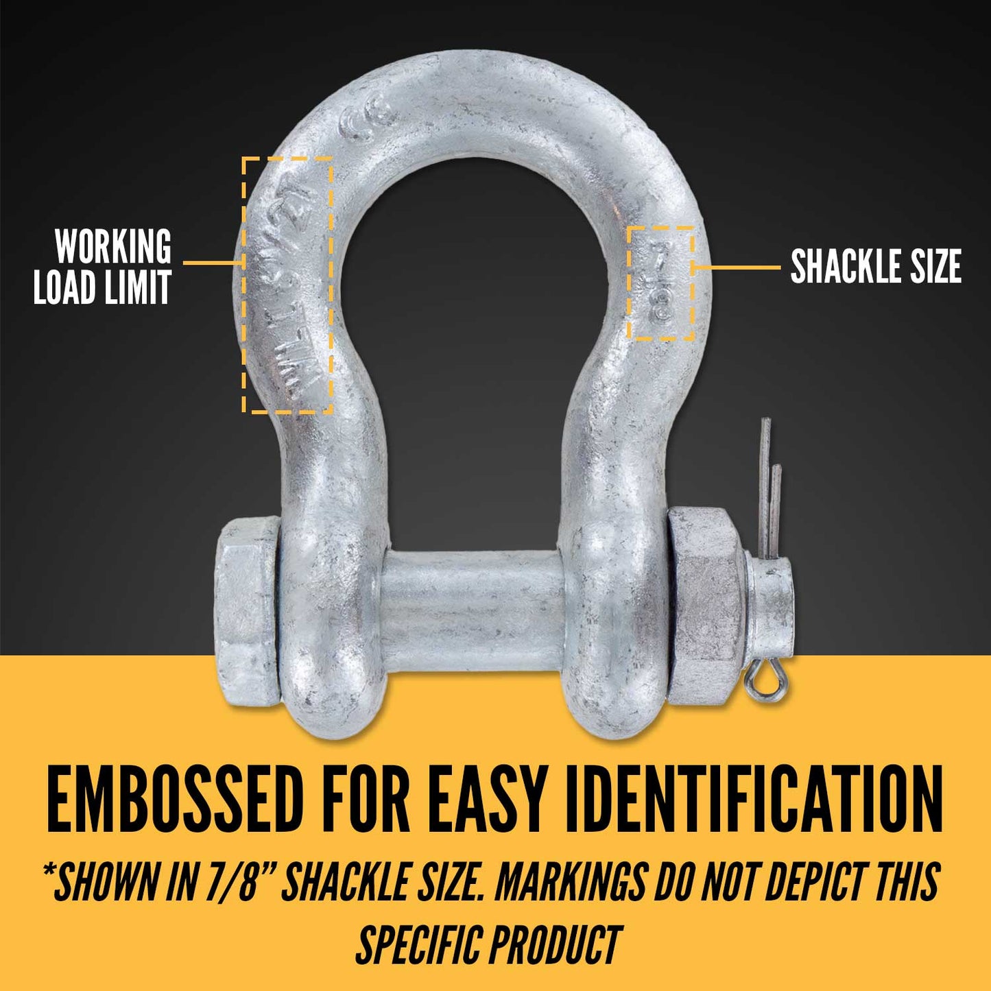 3/8" Galvanized Bolt Type Anchor Shackle - 1 Ton