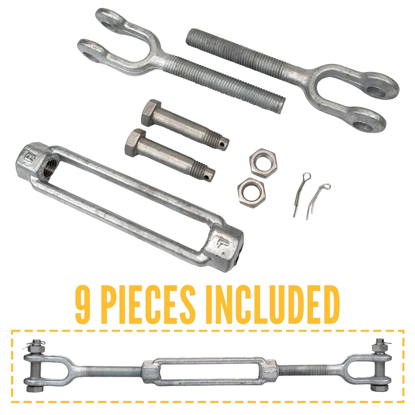 7/8" x 12" Jaw & Jaw Galvanized Turnbuckle