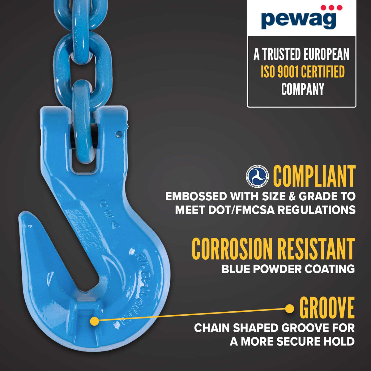 9/32" x 16' Tie Down Chain with Eye Grab Hooks | Grade 120