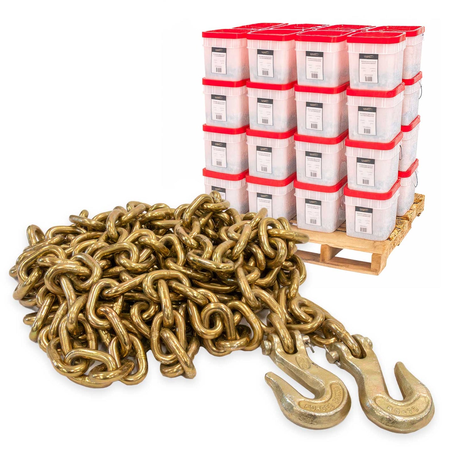 3/8" x 20' Grade 70 Transport Chain with Clevis Grab Hooks | 64-Pack (Pallet)