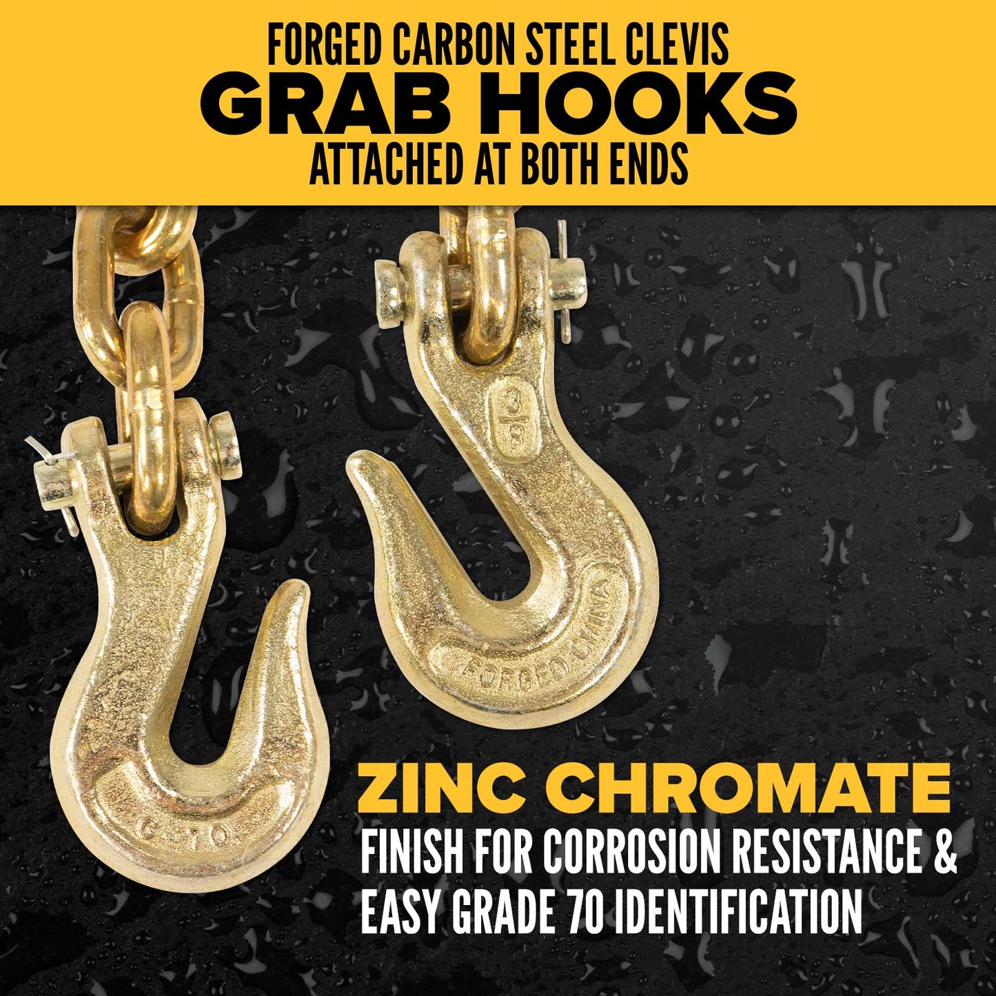 3/8" x 20' Grade 70 Transport Chain with Clevis Grab Hooks