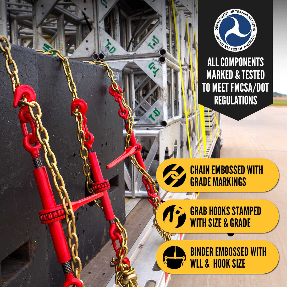 3/8" x 16' Grade 70 Transport Chain and Binder Kit
