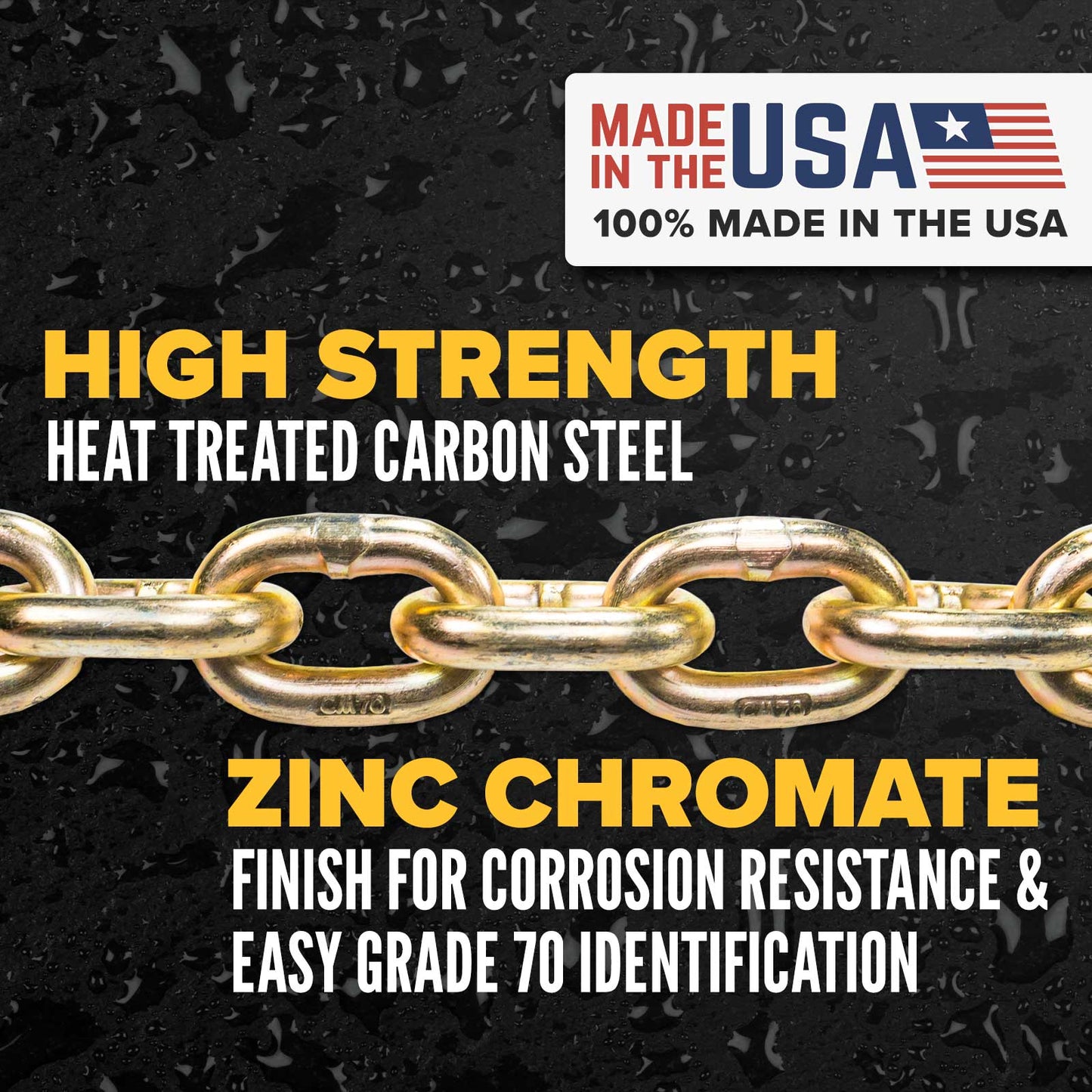 5/16" x 25' CM® Grade 70 Transport Chain with Clevis Grab Hooks | Made in USA