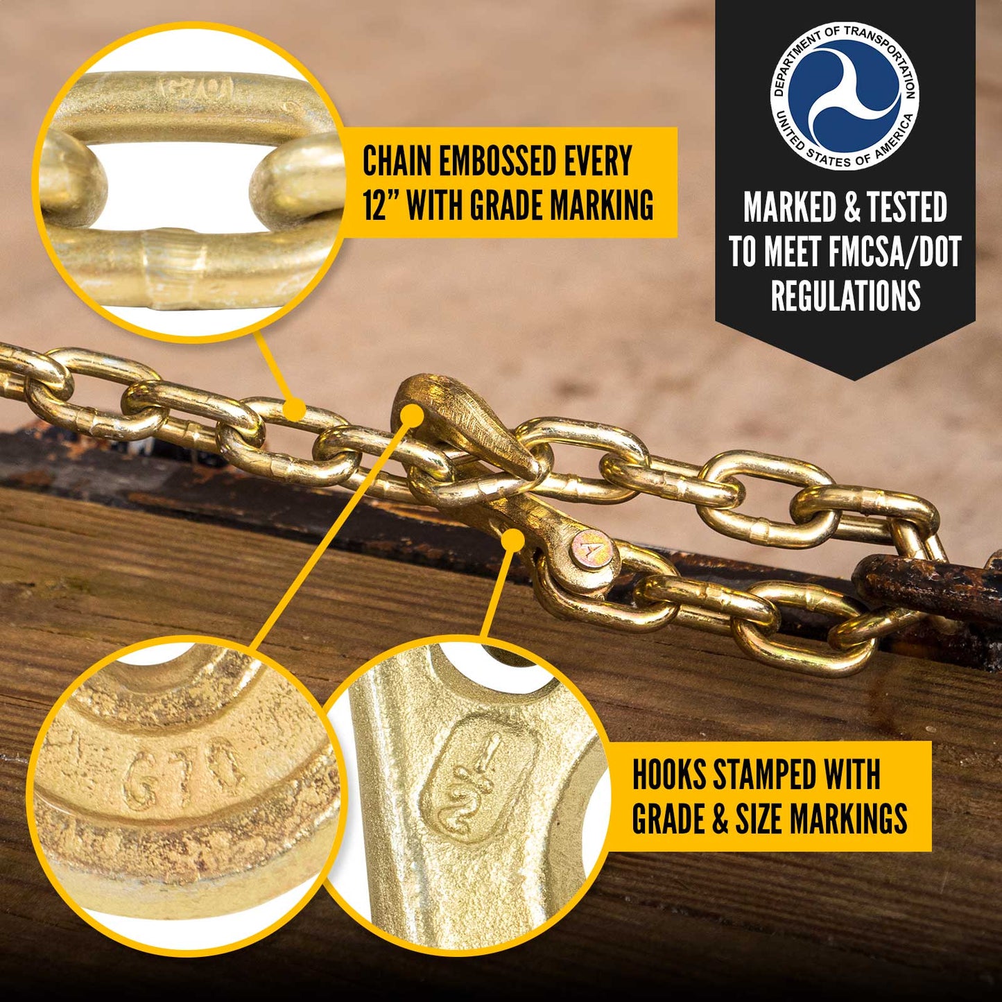1/2" x 10' Grade 70 Transport Chain | Clevis Grab Hook & Clevis Slip Hook with Latch