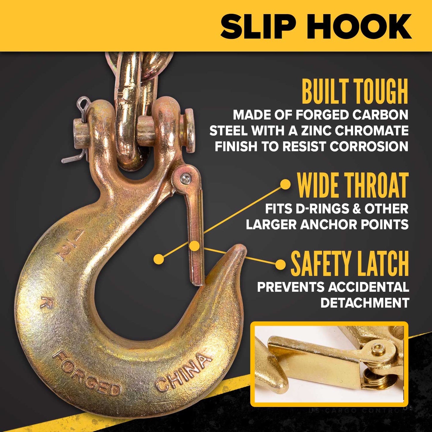 1/2" x 16' Grade 70 Transport Chain | Clevis Grab Hook & Clevis Slip Hook with Latch