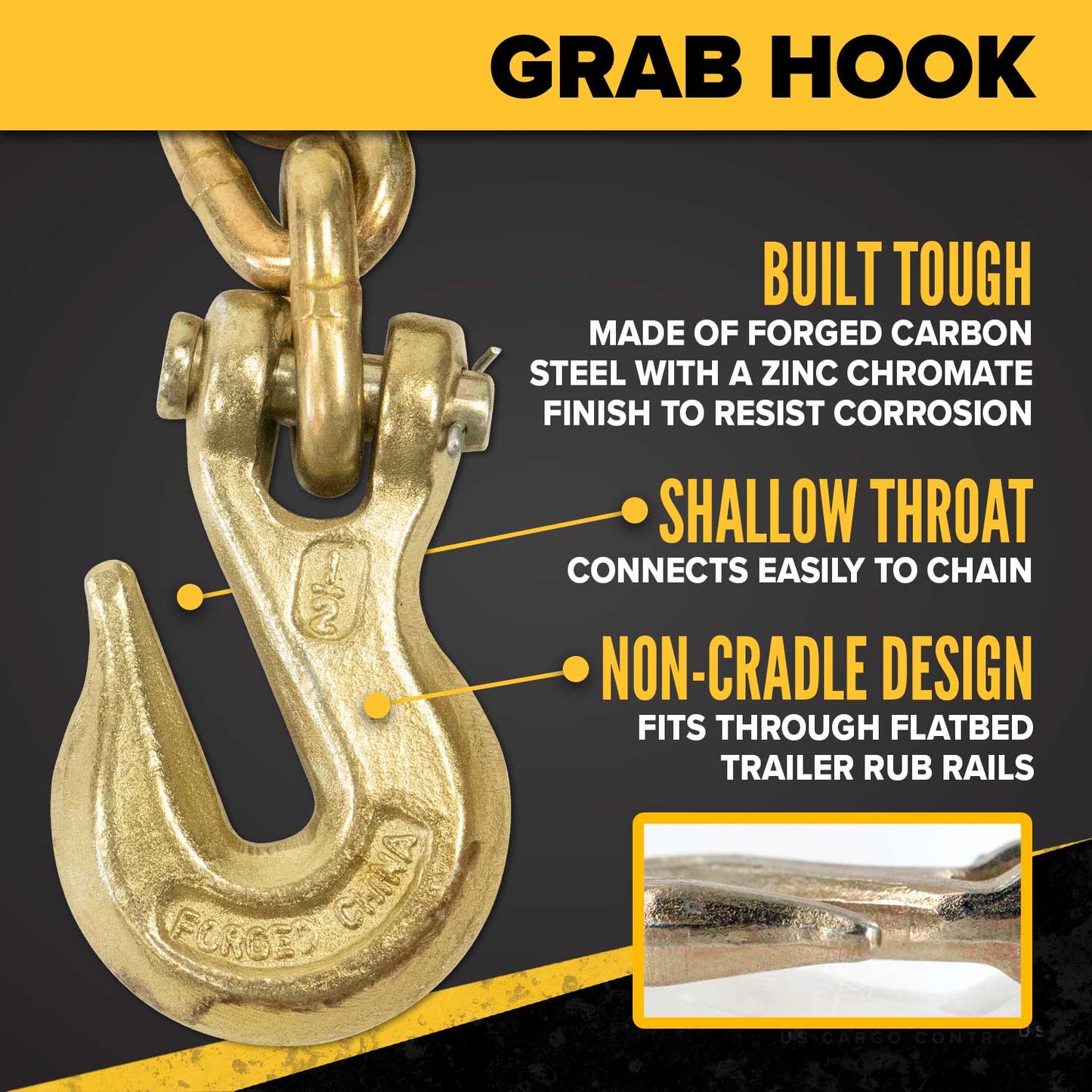 1/2" x 16' Grade 70 Transport Chain | Clevis Grab Hook & Clevis Slip Hook with Latch