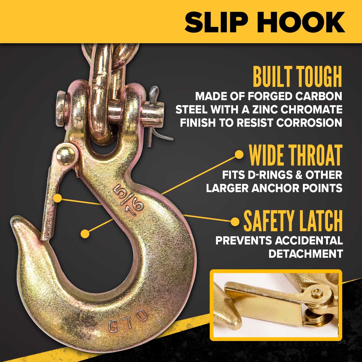 5/16" x 16' Grade 70 Transport Chain | Clevis Grab Hook & Clevis Slip Hook with Latch