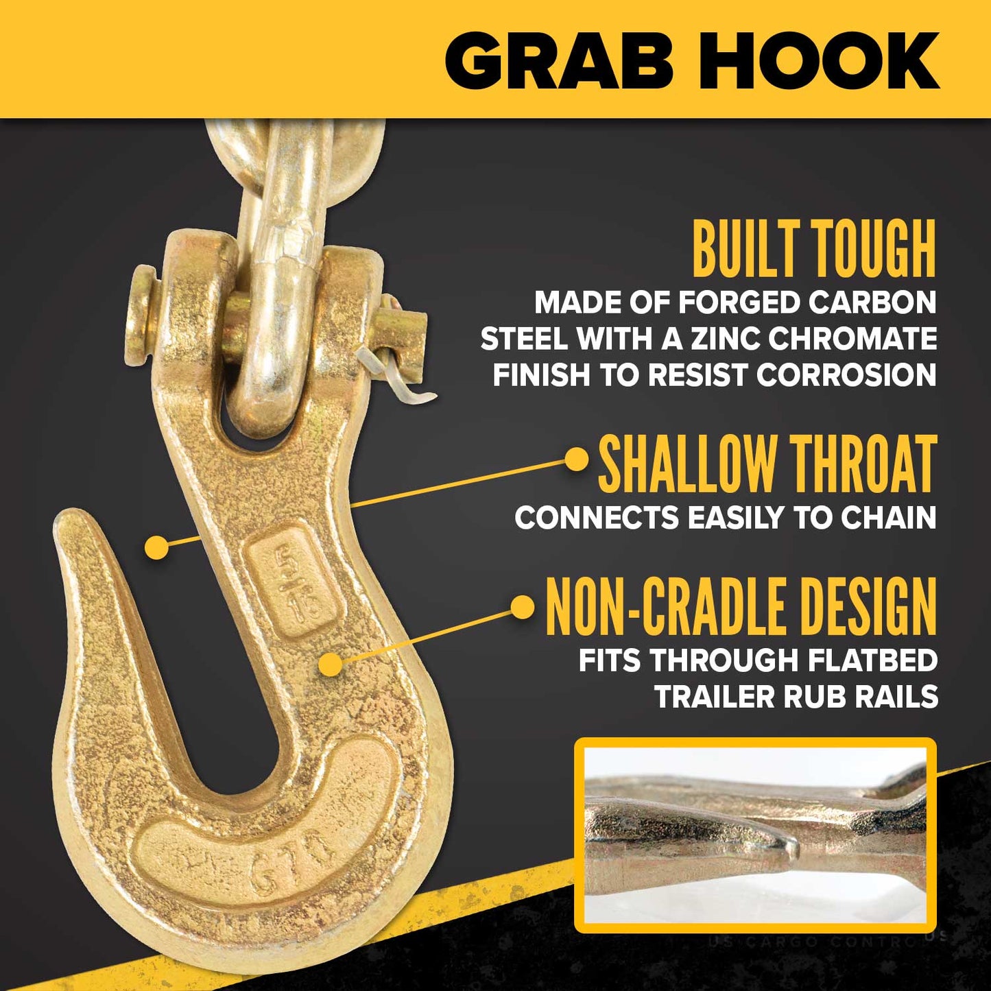 5/16" x 16' Grade 70 Transport Chain | Clevis Grab Hook & Clevis Slip Hook with Latch