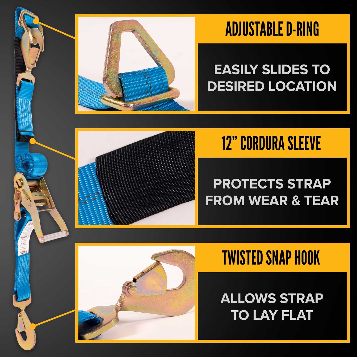 2" x  8' Blue Auto Tie Down Ratchet Strap 10,000 lbs w/ Axle Strap