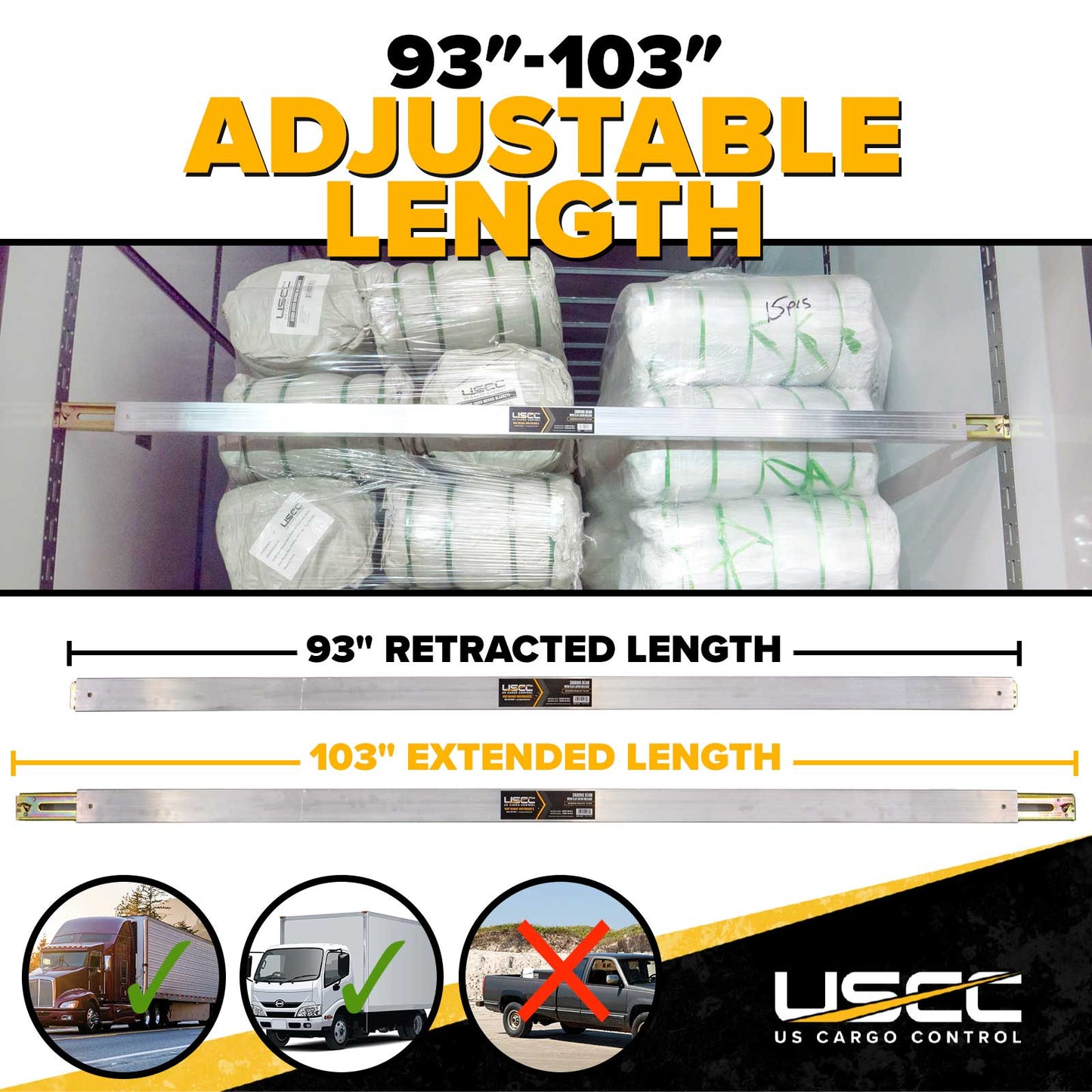 93" - 103" Aluminum E-Track Load Bar with Flat Latch Release - 3,000 lb Capacity | 2-Pack