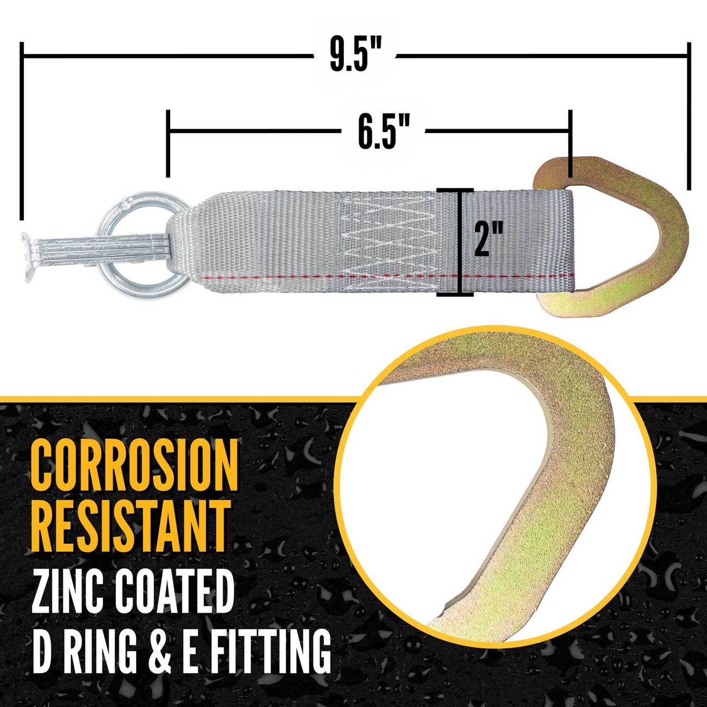  corrosion resistant hardware. 6" long with 2" webbing