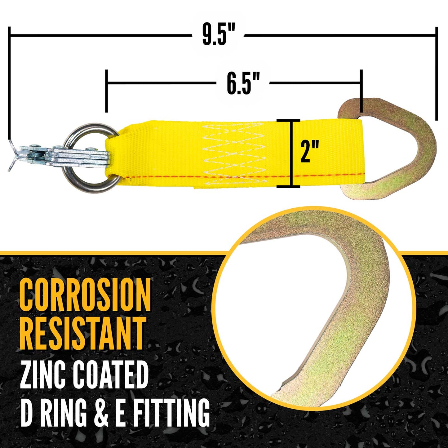 Heavy Duty 9-1/2" E-Track Rope Tie-Off - Yellow | 6,000 lbs. BS