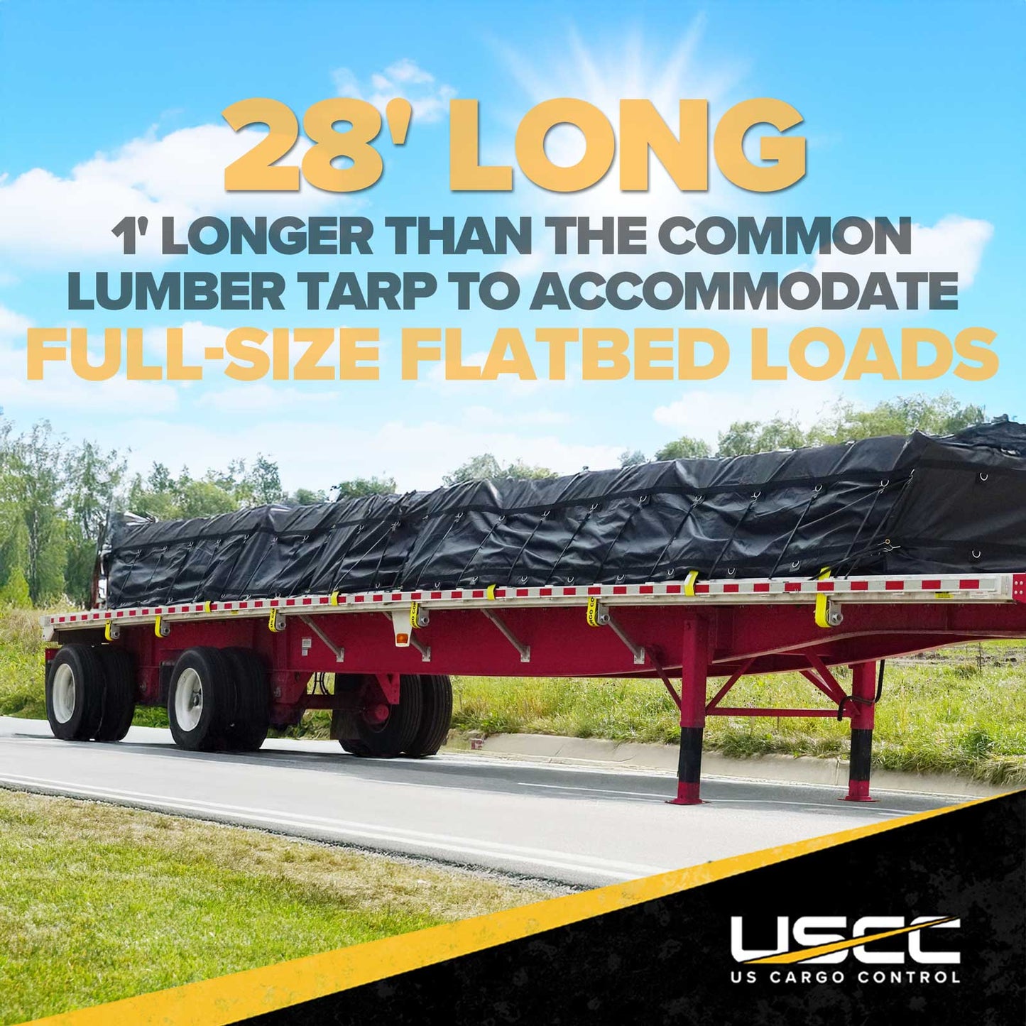 20' x 28' Heavy Duty Lumber Tarp | 6' Drop & Flap - 18 oz. Black Tarp