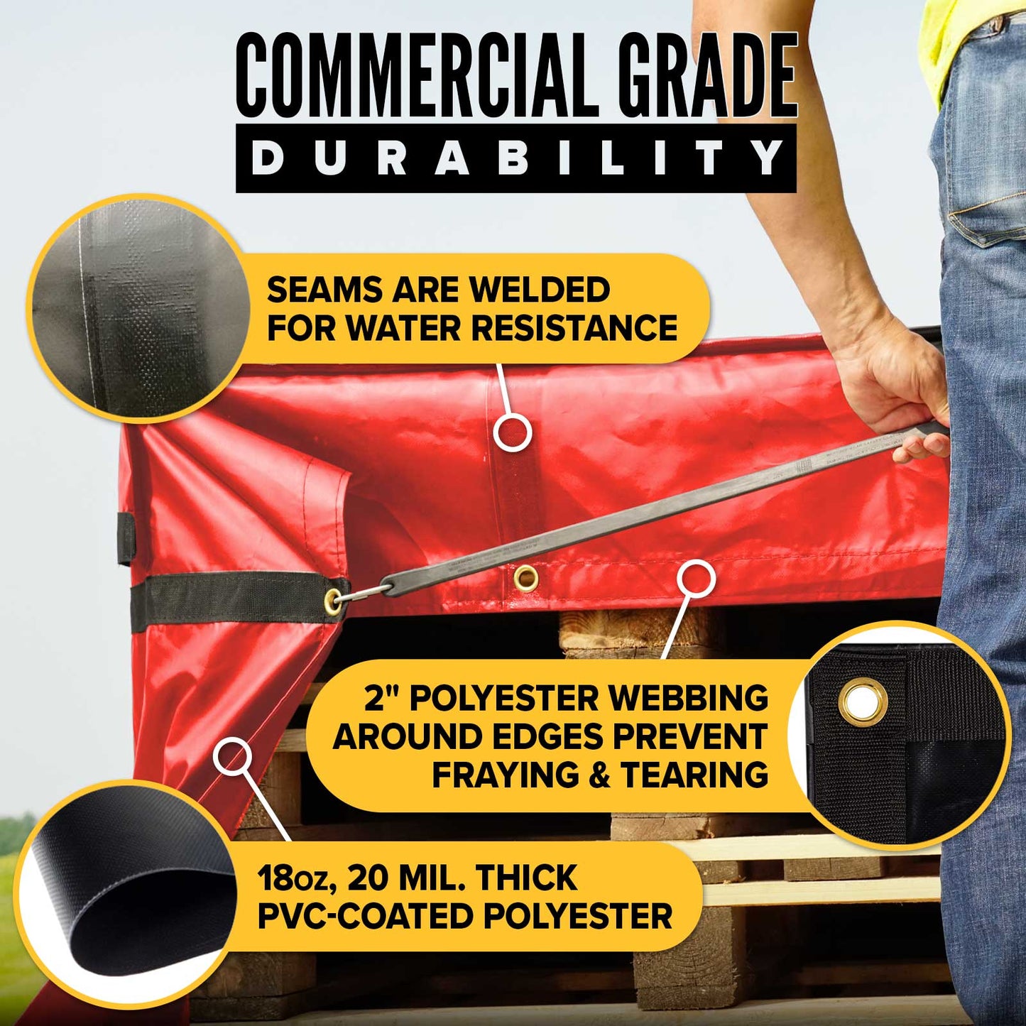 24' x 28' Heavy Duty Lumber Tarp | 8' Drop & Flap - 18 oz. Red Tarp