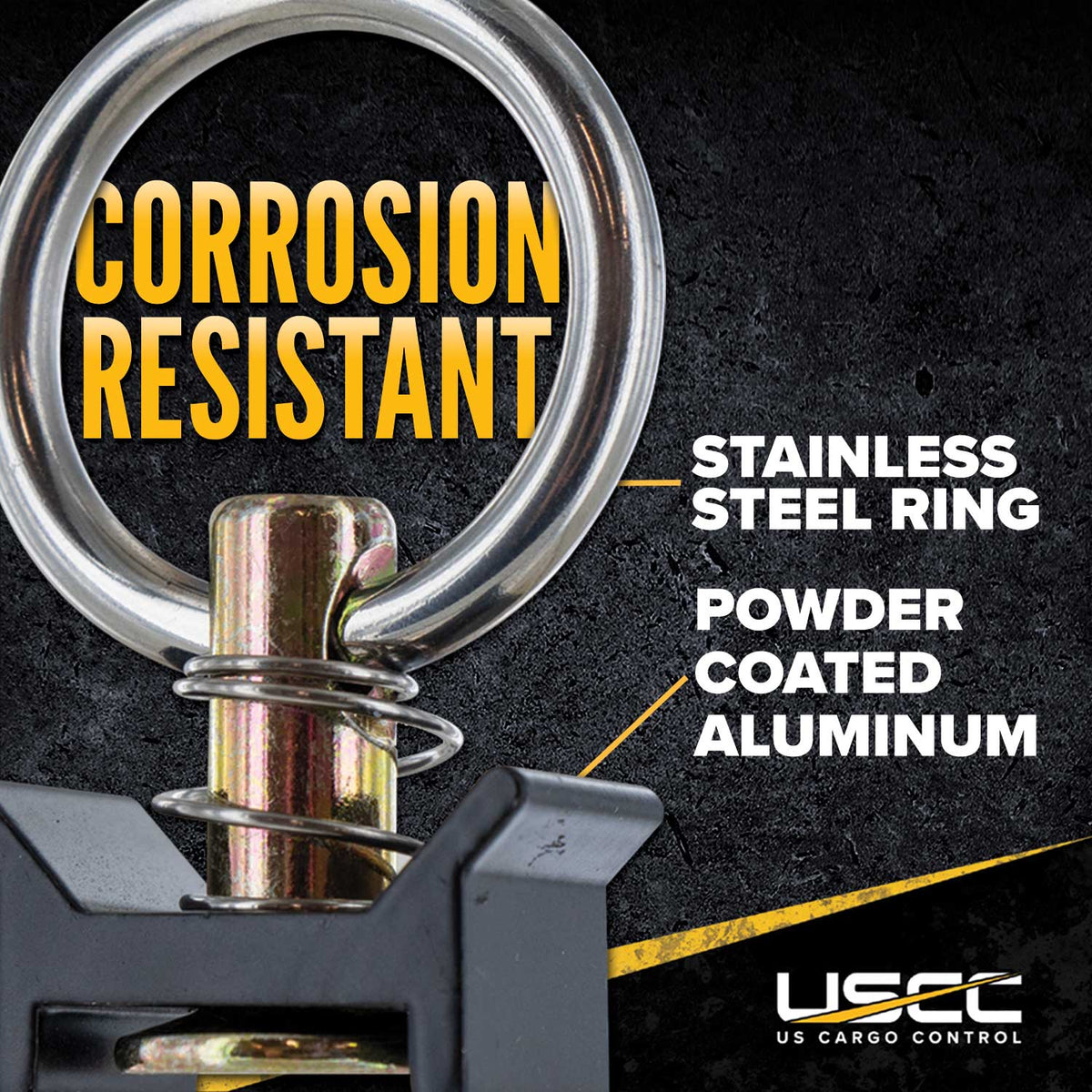 Single Stud L-Track Fitting with Stainless Steel Round Ring - Black | 4,000 lbs. BS | 6-Pack